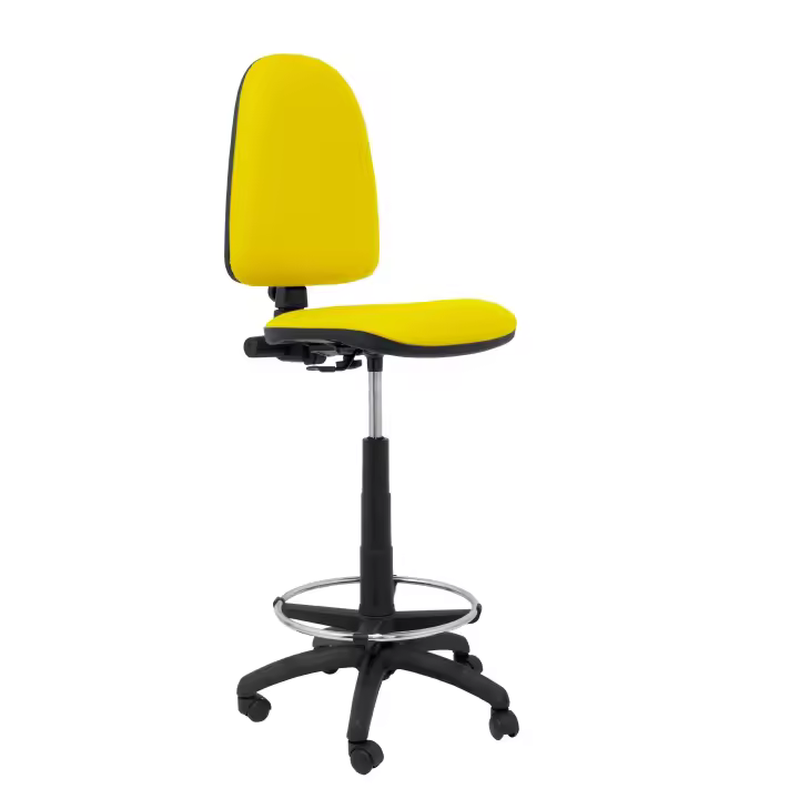 Piqueras Y Crespo Taburete Ergonómico Regulable en Altura con Aro Reposapiés Cromado en Similpiel Amarillo - 1
