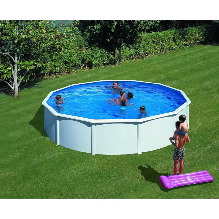 Gre KIT550ECO Fidji - Piscina Elevada Redonda, Aspecto Acero Blanco, 550 x 120 cm - 1