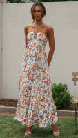 Vestido Maxi Bohemio De Verano Para Mujer En Chiffon Floral Sin Mangas Cuello En V A-Line Largo Con Espalda Descubierta Y Volante - details 12