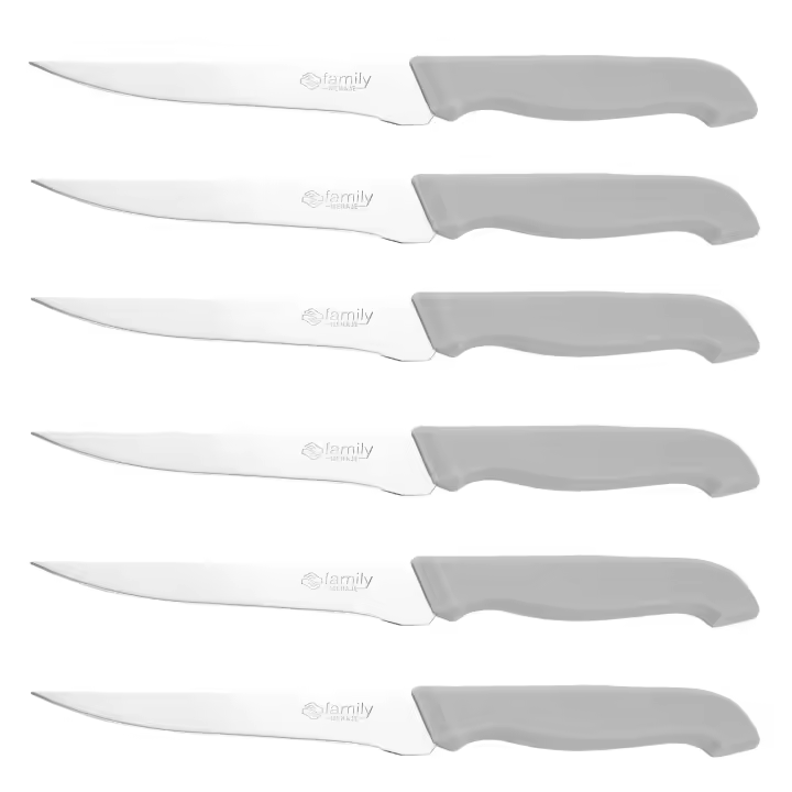 DESEOS Set 6 cuchillos de mesa Family | Deshuesador | Hoja curvada | Acero inox | Mango ergonómico | Multiusos | 22 cm - 1