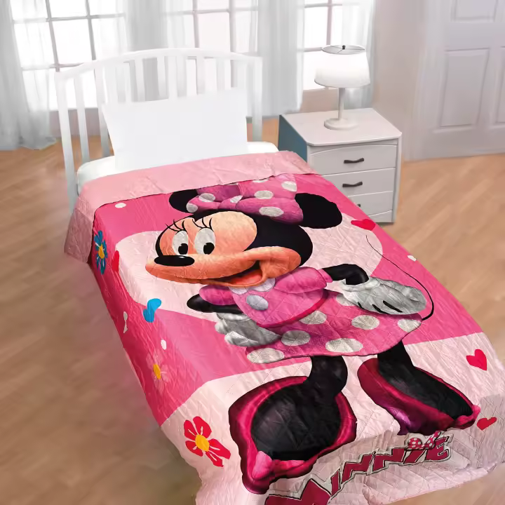 Minnie Mouse - Colcha Bouti Minnie Mouse Modelo 2 Verano Disney 170 x 250 Cm (Cama 90 - 105 Cm) Rosa, Flores - 1