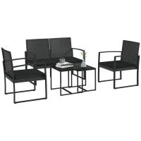 Outsunny Conjunto de Muebles de Jardín de Ratán Sintético Juego de Sofás Exterior de 5 Piezas con 2 Sofás Individuales 1 Sofá Doble y 2 Mesas de Centro para Patio Terraza Negro - details 0