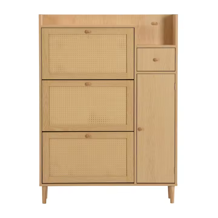 Armaro para Zapatos de Madera de Ingeniería-Ideal para entradas de madera-3 Puertas inclinadas Y 1 - 1