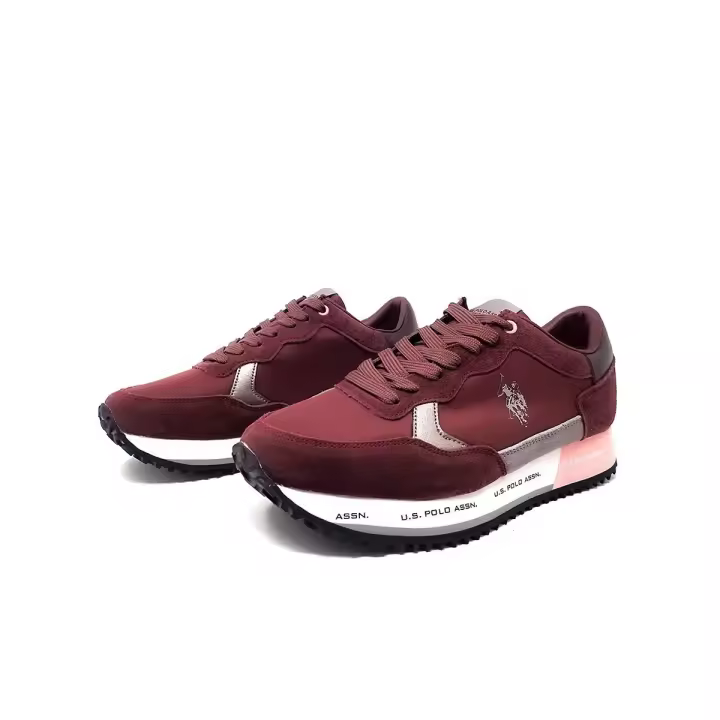 Zapatillas U.S. Polo Assn. Mujer Modelo CLEEF Tela Granate Detalles Grises/rosas/blancos - 1