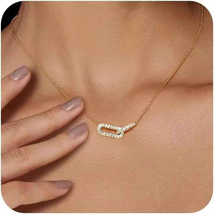 Collar de Oro 18K para Mujer, Collar with Colgante de clip,Collar with Colgante de Diamantes para Mujer, Gargantilla Dorada Moderna y Versátia, Joyería de Moda para Regalar en Aniversios y Cumpleaños - 1