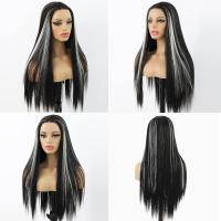 Peluca Sintética De Encaje Delante Blanco Y Negro Larga Y Recta Sin Pegamento Antes Escobillada Con Pelo De Bebé Fibra Resistente Al Calor - details 2