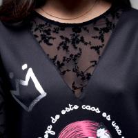 Vestido Caos Anabel Lee Mujer | Negro Evasé Tul Maxi Print Foil Plata | "Sacar Belleza de este Caos es una Virtud. Ámate" - details 6