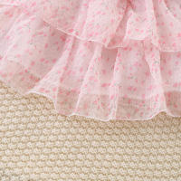 Vestido De Princesa Para Bebé Niña Verano Color Sólido Con Flores Malla Ligera Y Delgada Manga Volante Dulce Vestido De Niña - details 7