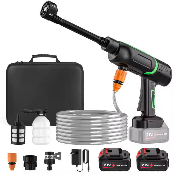 Limpiador de alta presión inalámbrico, pistola de agua pulverizada, máquina de limpieza de coche, 50bar pistola de agua pulverizada, para batería Makita de 21V, 2 Baterías 1 Cargador - 1