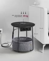 Mesa Auxiliar Redonda con Tomas de Corriente y Cesta de Tela - Espaciosa Mesa Lateral para Salón, Dormitorio o Mesita de Noche, Estilo Moderno - details 21