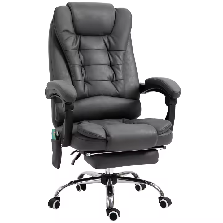 Vinsetto Silla de oficina con función de masaje, Silla de escritorio ergonómica con función de reclinación, Función de calefacción, Silla de ordenador con reposapiés, Ajustable en altura, Gris - 1