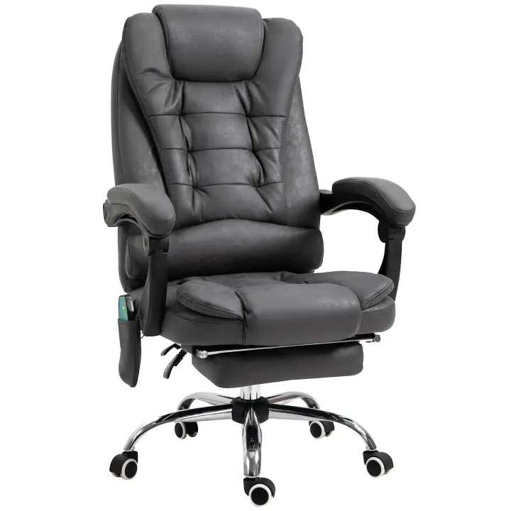 Vinsetto Silla de oficina con función de masaje, Silla de escritorio ergonómica con función de reclinación, Función de calefacción, Silla de ordenador con reposapiés, Ajustable en altura, Gris - 1