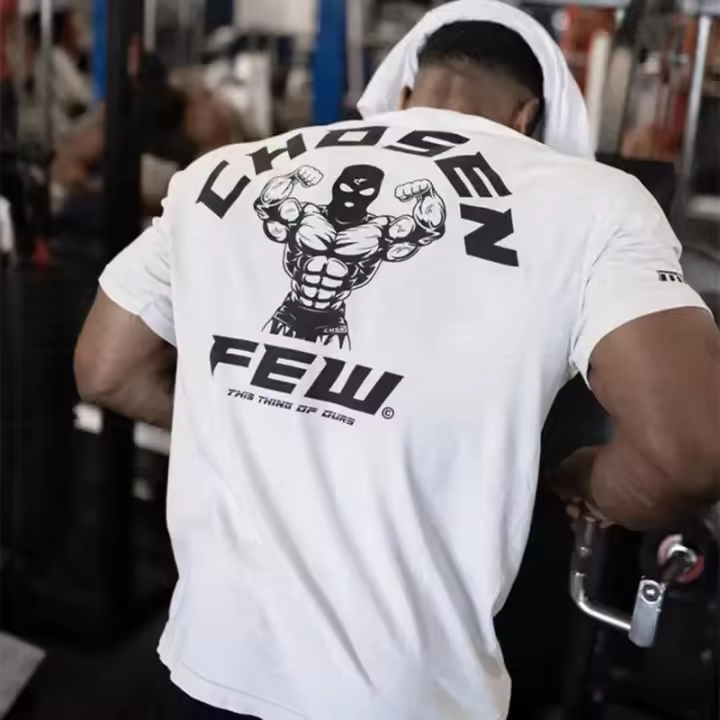 Camiseta De Hombre Para Fitness Y Deporte De Verano Con Manga Corta Algodón Elástico Suéter Holgado Musculado Para Entrenamiento Y Correr - 1