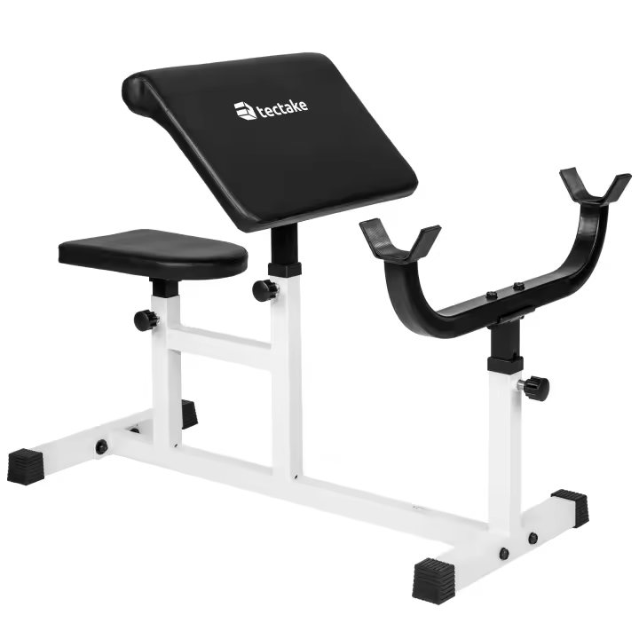 Tectake - Banco de pesas para curl de bíceps  Acolchado grueso para mayor comodidad de entrenamiento  Apoyabrazos regulable en 4 posiciones  Superficie de asiento regulable en 5 posiciones - 1