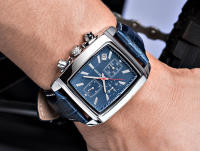 Reloj De Cuarzo Para Hombre Megir Con Correa De Cuero Y Dial Rectangular Cronógrafo Azul Estilo Casual Resistentes Al Agua - details 2