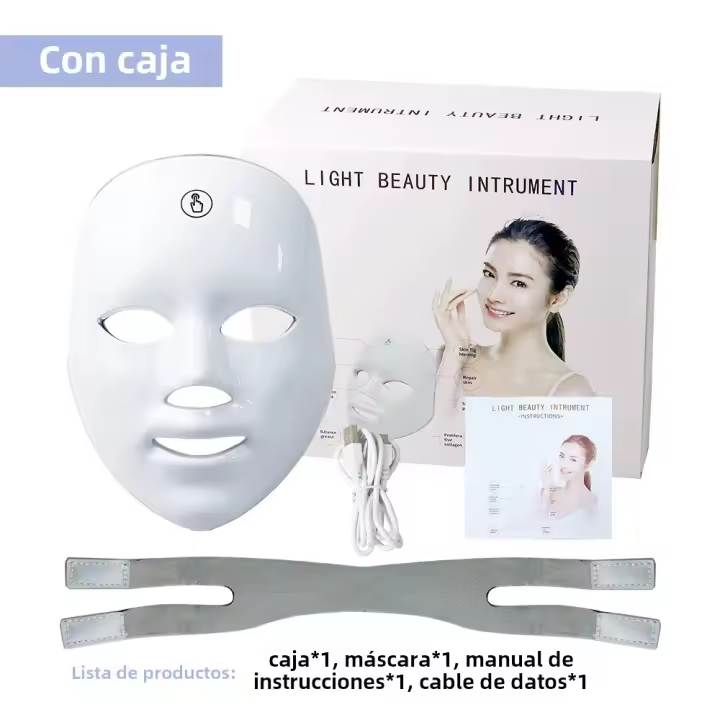 Máscara De Luz LED Para El Rostro Con Carga USB 7 Colores Terapia Fotónica Belleza Anti-Edad Rejuvenecimiento Piel Blanqueadora Cuidado De La Piel - 1
