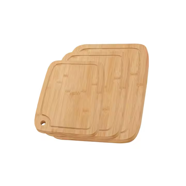Set de 3 Tablas de Cortar de Bambú, Bloques de Corte de Bambú Natural con Canaletas para Jugos, Tablero de Cocina Antibacterial I Para Cortar Queso, Carne, Frutas, Verduras - 1