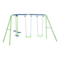 Outsunny Juego de Columpios de Jardín de Metal con Altura Ajustable Columpios para Niños de +3 Años con Columpio Doble Balancín para Patio Terraza 280x140x178 cm Verde - details 0