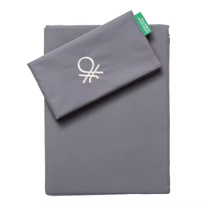 SET 2PC CAMA (1PC 150X220CM FUNDA NÓRDICA + 1PC 63X63CM FUNDA DE ALMOHADA) AZUL OSCURO Y BEIGE TEVERE BENETTON 70%ALGODÓN + 30% POLIÉSTER - 1
