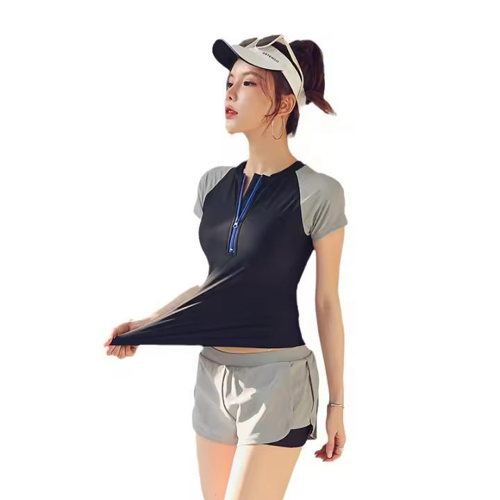 Traje De Baño Deportivo Para Mujer Dos Piezas Con Fondo De Pies Cortos Y Chaleco Protector Solar Y Anti-UV Para Spas Y Natación - 1