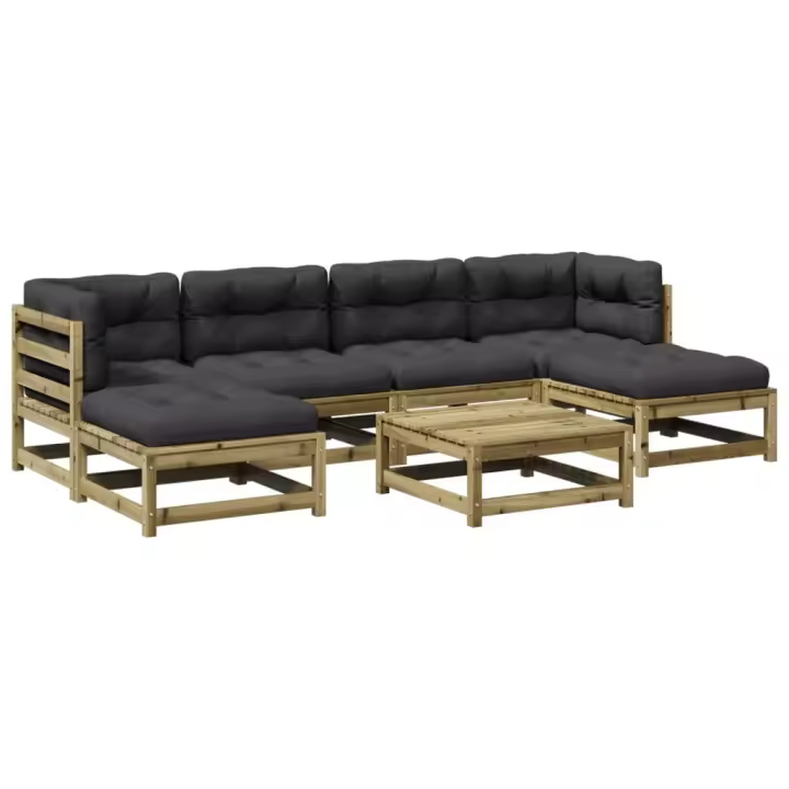 vidaXL Set de sofás jardín 7 pzas con cojines madera pino impregnada - 1