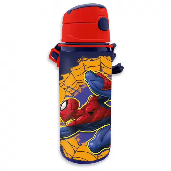 Spiderman Botella de Agua 600ml - Cantimplora de Aluminio con Pajita - 1