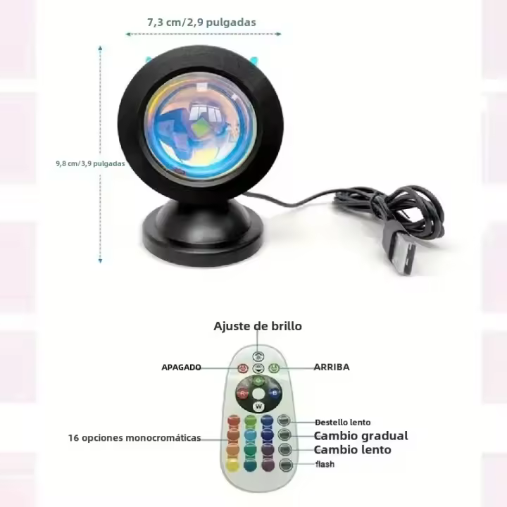 Proyector De Luz De Puesta De Sol Nueva 16 Colores Espectro Con Control Remoto USB Luz LED Dinámica Cambiante Para Dormitorio Casa Café - 1