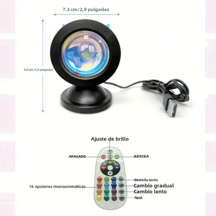Proyector De Luz De Puesta De Sol Nueva 16 Colores Espectro Con Control Remoto USB Luz LED Dinámica Cambiante Para Dormitorio Casa Café - 1