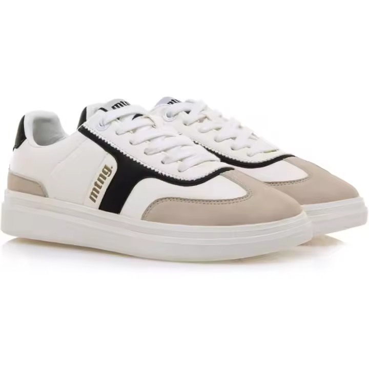 Mustang - Zapatillas para Mujer - Blanco con Detalles Beige y Negro - Diseño Clásico - 1