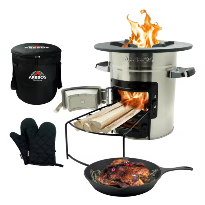 AREBOS Horno Rocket incl. SartÃ©n grill Barbacoa Estufa Rocket Estufa de camping - 1