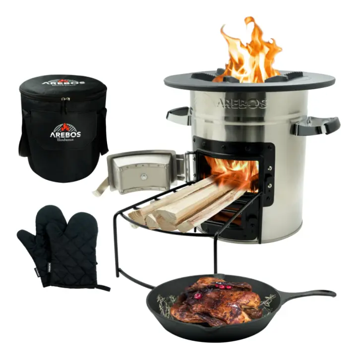 AREBOS Horno Rocket incl. SartÃ©n grill Barbacoa Estufa Rocket Estufa de camping - 1