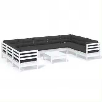 VIDAXL 3097326 juego de muebles para exterior de madera maciza de pino blanco y gris antracita 10 piezas - 1
