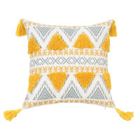 Funda De Cojín Geométrica Amarilla Con Borlas Para Decoración De Sofá Y Dormitorio Funda De Cojín Cuadrada Desmontable Y Lavable Estilo Mediterráneo - details 2