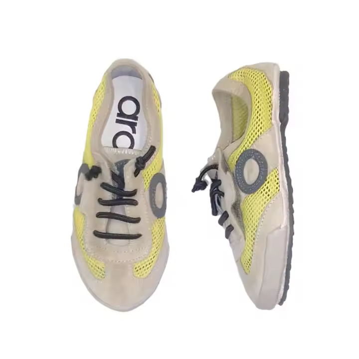 ARO_ ZAPATILLAS JOANETA  NET EN PIEL SERRAJE BEIG Y AMARILLO, CON VELCRO Y CORDONES ELASTICOS - 1