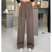 Pantalones Clásicos Para Mujer Estilo Coreano High Waist Pantalones Rectos Anchos De Oficina Moda Lady Pantalones Gris Talla Grande - details 6