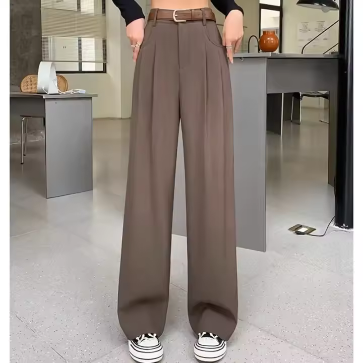 Pantalones Clásicos Para Mujer Estilo Coreano High Waist Pantalones Rectos Anchos De Oficina Moda Lady Pantalones Gris Talla Grande - 1