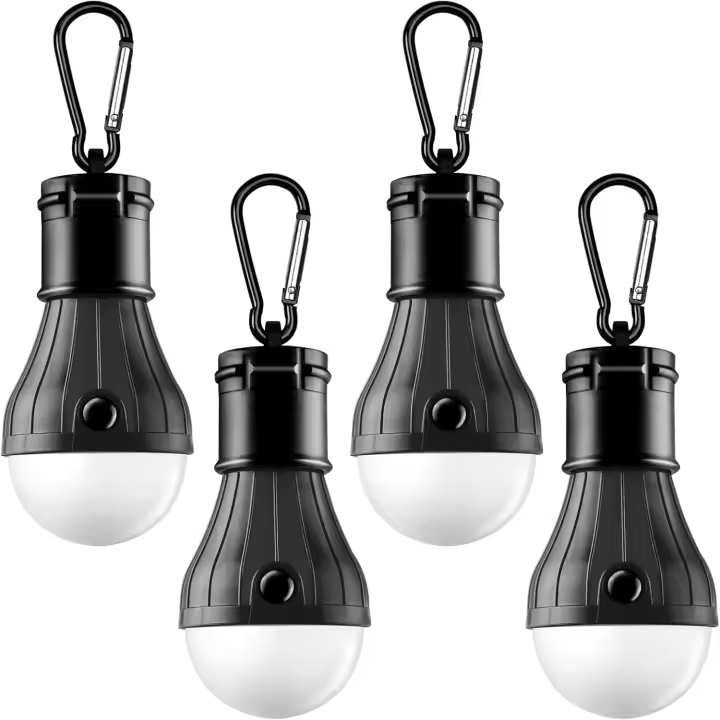 Lámpara de tienda de campaña, luces LED portátiles para tienda de campaña, 4 paquetes, luces de emergencia con gancho, bombilla LED para acampar, linterna para tienda de campaña, equipo para acampar - 1