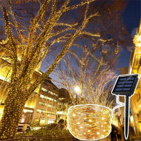 1Pack De Luces De Cadena Solar Con 100/200 LED Para Exteriores Impermeables Con 8 Modos Luz De Navidad Para Árbol Bodas Y Fiestas Decorativas - details 0