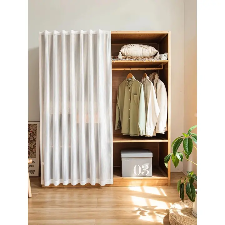 Cortinas De Estilo Sencillo Con Diseño De Rayas Verticales En Poliéster Pueden Usarse Como Cubierta Para Armario Antipolvo Para El Hogar - 1