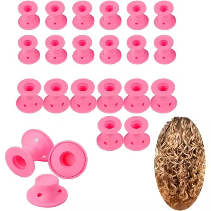 24 rulos de silicona para el cabello, fáciles de peinar y de usar durante el sueño, ayuda de belleza para rizos sin calor, color rosa, 12 grandes y 12 pequeños, aptos para todo tipo de cabello - 1