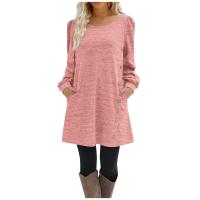 Vestido Casual Para Mujer De Color Sólido Con Botones Manga Larga Cuello Redondo A-Line Largo Hasta La Rodilla Fashion - details 4