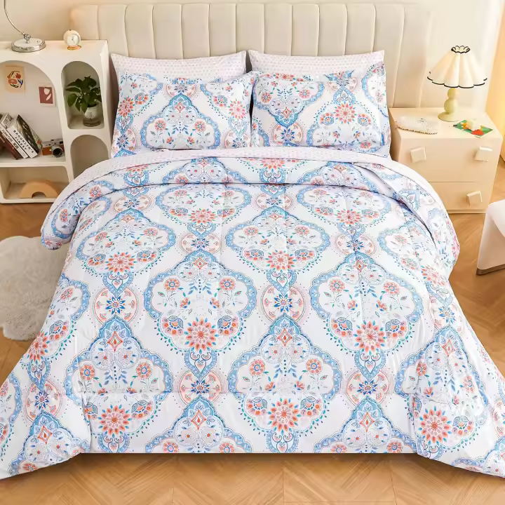 Juego de cama Queen estampados con edredón y sábanas, juego de edredón de 7 piezas en una Bolsa con esponjosa microfibra, Patrón retro de la Torre Eiffel DE LA Ciudad de París Francesa vintage - 1