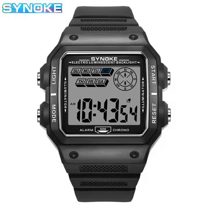 Reloj Digital Militar Para Hombre SYNOKE Exterior Retro Deportivo 5Bar Impermeable Multifuncional Luminoso Con Alarma Y Calendario - 1