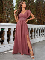 Vestido Elegante De Tela De Encaje Con Cinturón UNITHORSE Para Fiesta De Graduación Comida Elegante Boda Vestido De Noche Para Mujer - details 2