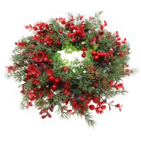 Corona Navideña De Moda Con Bayas Rojas Decoración De Puerta Para Navidad Adorno Para Ventanas Y Paredes Material De Tela De Seda Y PE - details 0