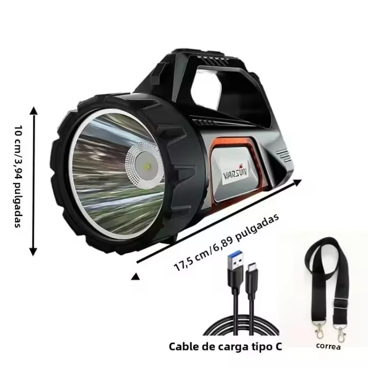 Lámpara De Mano Con Luz Fuerte Cargable Solar Super Brillante Para Exteriores Y Búsquedas De Patrulla Iluminación De Emergencia De Longitud De Alcance - 1