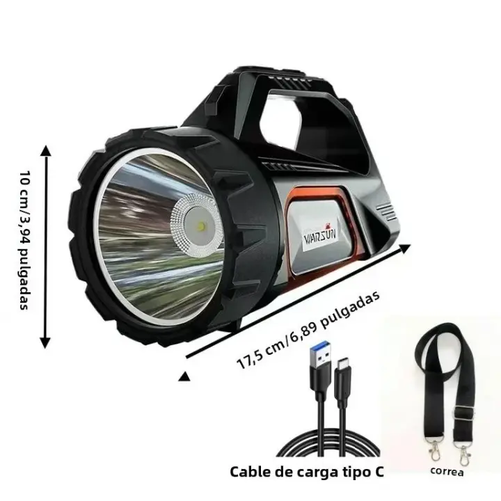 Lámpara De Mano Con Luz Fuerte Cargable Solar Super Brillante Para Exteriores Y Búsquedas De Patrulla Iluminación De Emergencia De Longitud De Alcance - 1