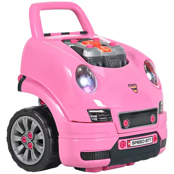 HOMCOM Motor de Camión para Niños de +3 Años Conjunto de Motor de Juguete con 61 Piezas Volante Bocina Faros Caja de Almacenaje y Ruedas 40x39x47 cm - 1