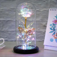 Lámpara De Rosas Artificiales Con LED Colores Y Mariposa En Vidrio Batería Regalos Para Bodas Decoración De Ambiente - details 1