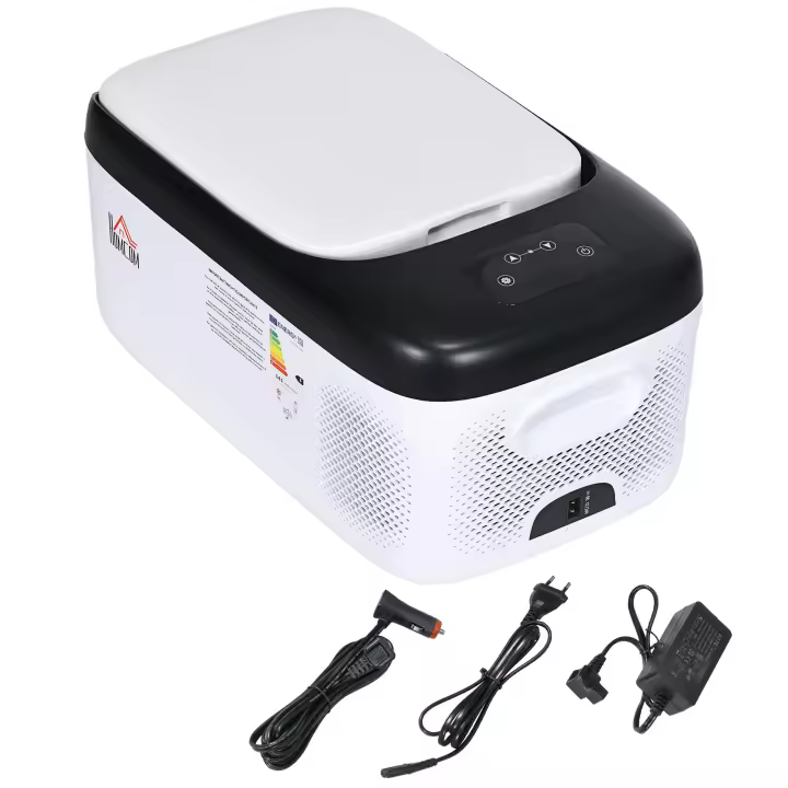 HOMCOM Nevera Compresor Portátil 15L Refrigerador de Coche -20℃-20℃ 12 / 24V DC y 100-240V CA Nevera Eléctrica Silenciosa para Camping Viajes 56,8x33x26,2 cm Blanco - 1